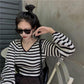 Autumn Color Contrast Striped V-neck Sweater Women's Long-sleeved Outer Wear Tight-fitting Short Top