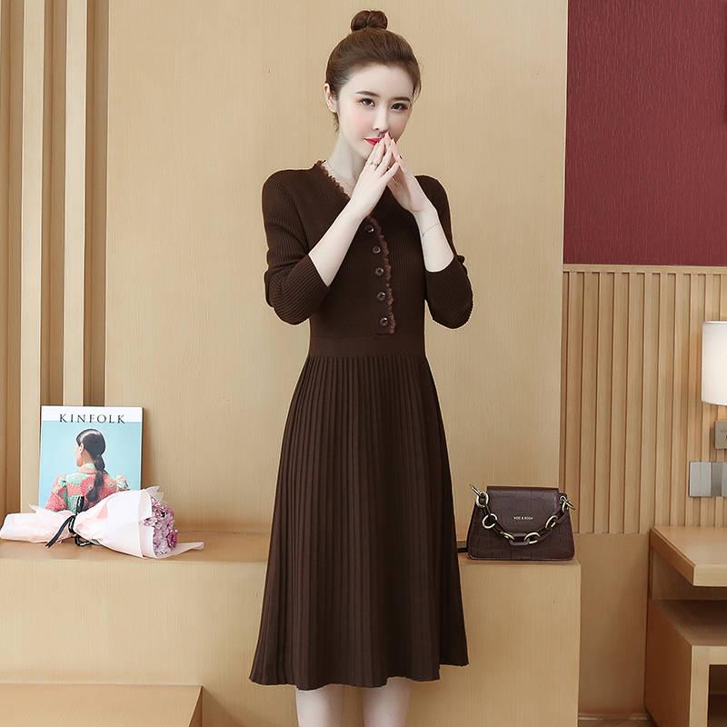 Autumn Winter Warm Long-sleeved Sweater Women's Mid-length Slim Bottoming Shirt Knitted Dress Women