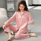 Women's Spring Cotton Pajamas Set Long Sleeve Loose Korean Heart Printing Casual Sweet Home Wear Two Piece Set Lapel Collar Button Sleeping Suit