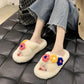 Hairy Slippers Women Winter Warm Comfortable and Cute All-match Flower Cotton Slippers Home Slip-resistant Women's Cotton Slippers
