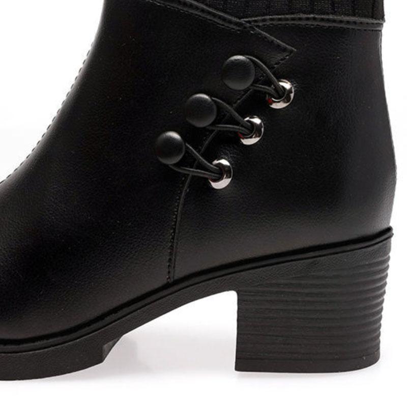 Female Martin Boots Short-tube Winter Plus Velvet Warmth Fashion All-match Mid-heel Cotton Shoes