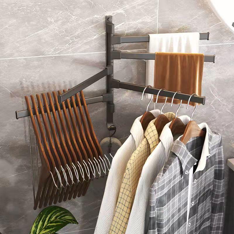31cm Rotating 2 Bar Bathroom Towel Rack Free Punching Multi-bar Drying Space Aluminum Towel Bar Bathroom Rack Dormitory Rack Kitchen Towel Rack