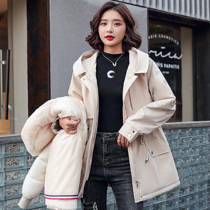 Winter Women's Cotton Jacket Jacket Mid-length Large Fur Collar Plus Down Jacket Thickening Plus Velvet Jacket