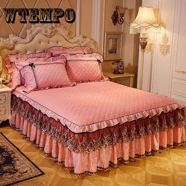 Bed Three-piece Plus Velvet Thickened Subsided Skirt Continental Bed Cover 1.8M2M Velvet Sliding Cover