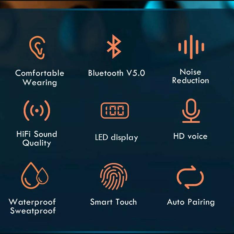 Bluetooth 5.0 Earphones 2200mAh Charging Box Wireless Headphone 9D Stereo Sports Waterproof Earbuds Headsets with Microphone