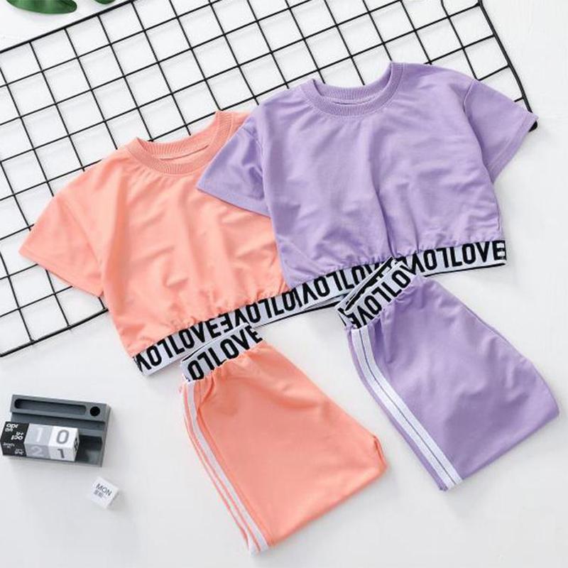 Children's Suit Girls' Summer Thin Loose High Waist Suit Korean Solid Color Short Sleeve Anti Mosquito Suit Two Piece Casua Set