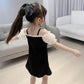 Children Dress Girls' Summer Dress Korean Sweet Casual Dress Bowknot Mesh Suspender Dress Ruffle Shoulder