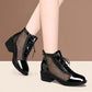 Ladies Mesh Breathable Cool Boots Spring and Autumn Middle Heel Lace Back Zipper Hollow Single Boots Thick Heel Martin Boots Women