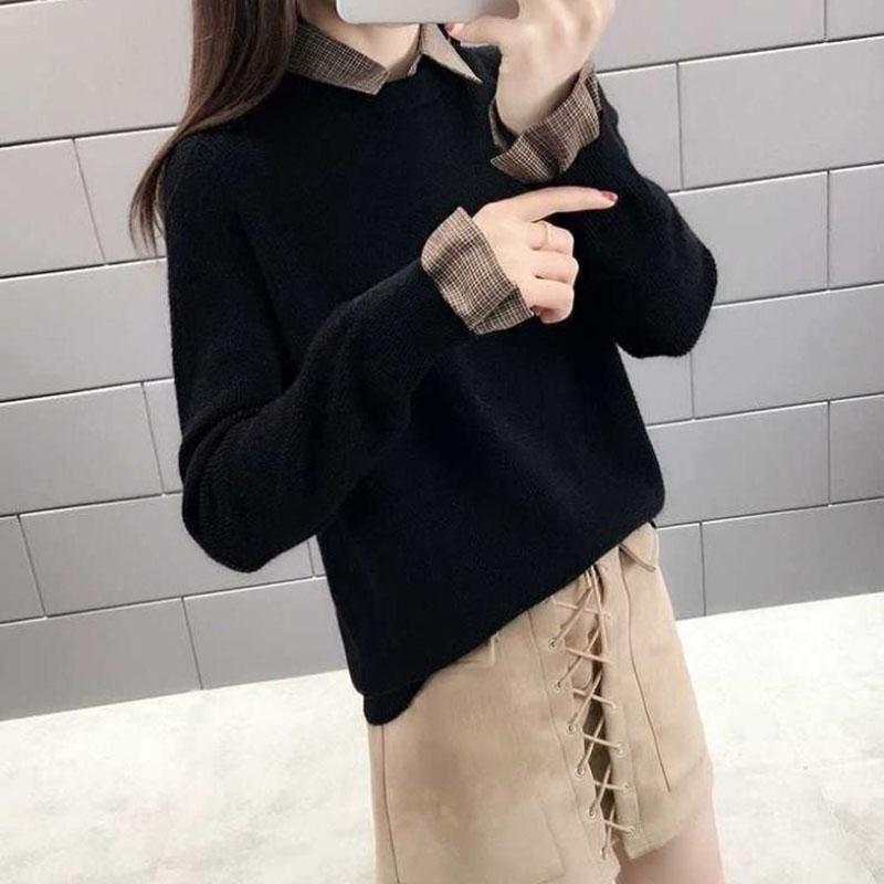 Autumn and Winter Knitted Sweater Loose Pullover Simple Jacket European and American Style Female Top