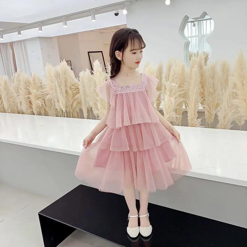 Girls Princess Dress Cake Skirt Girl Baby Dress Children's Skirt Banquet Children's Clothing Girls Tufted Summer Cute Sequin Dress