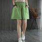 Cotton Shorts Women Loose High Waist Wide Leg Summer Straight Casual Cool Comfortable Elastic Waist Big Pocket Pure Color Simplicity