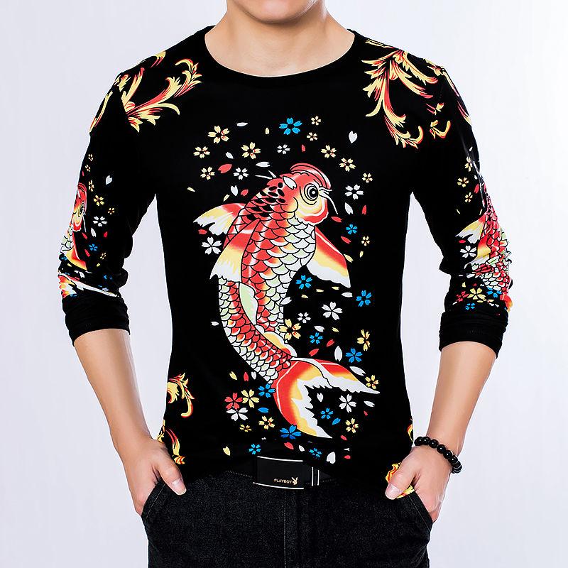 Casual T-shirt men's loose large size long-sleeved T-shirt men's long-sleeved T-shirt 3D printing