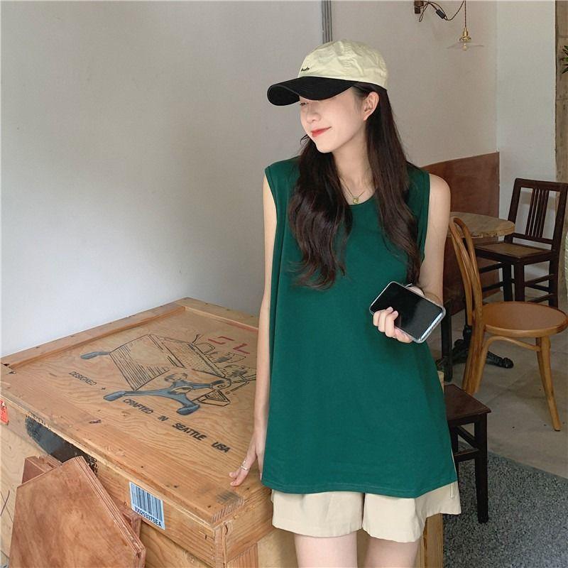 Japanese-style Split Vest Women's Summer Outer Wear Ins Sleeveless T-shirt Sports Inner Top Fitness Jogging Top
