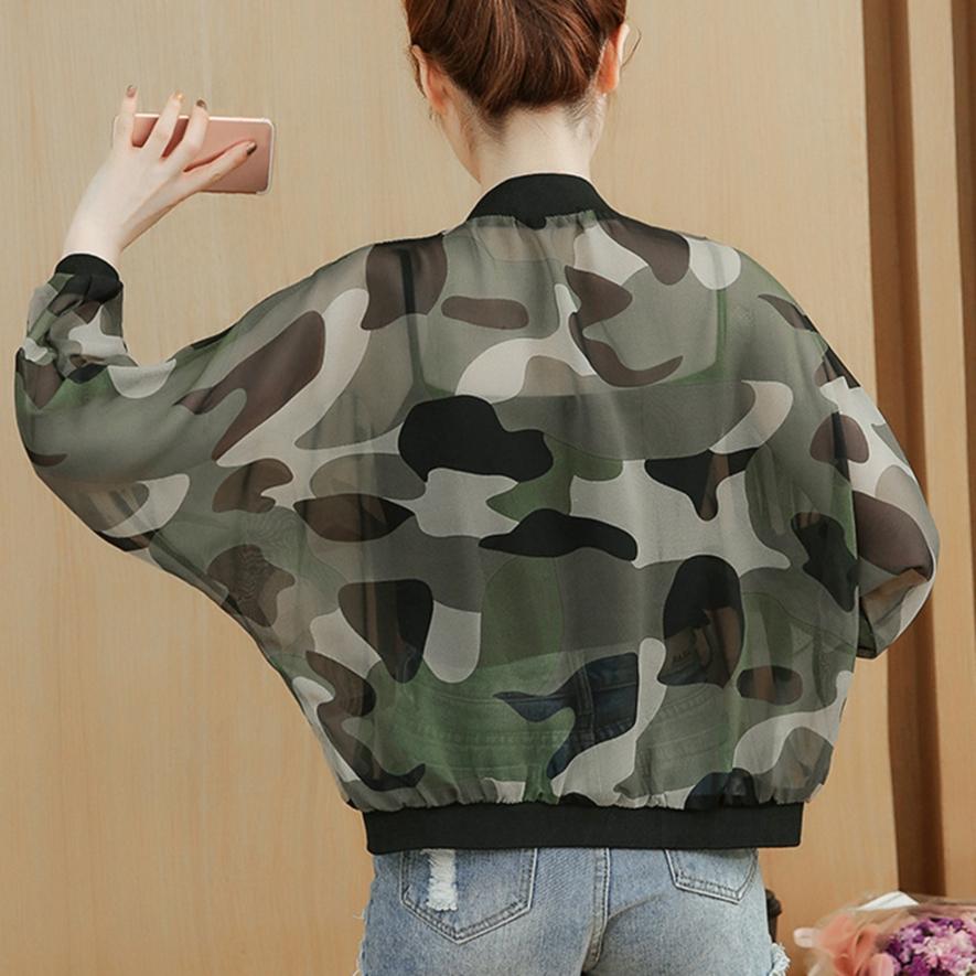 Chiffon Jacket Summer Thin Loose Camouflage Long-sleeved Sun Protection Clothing Female Bat Shirt Short Baseball Uniform