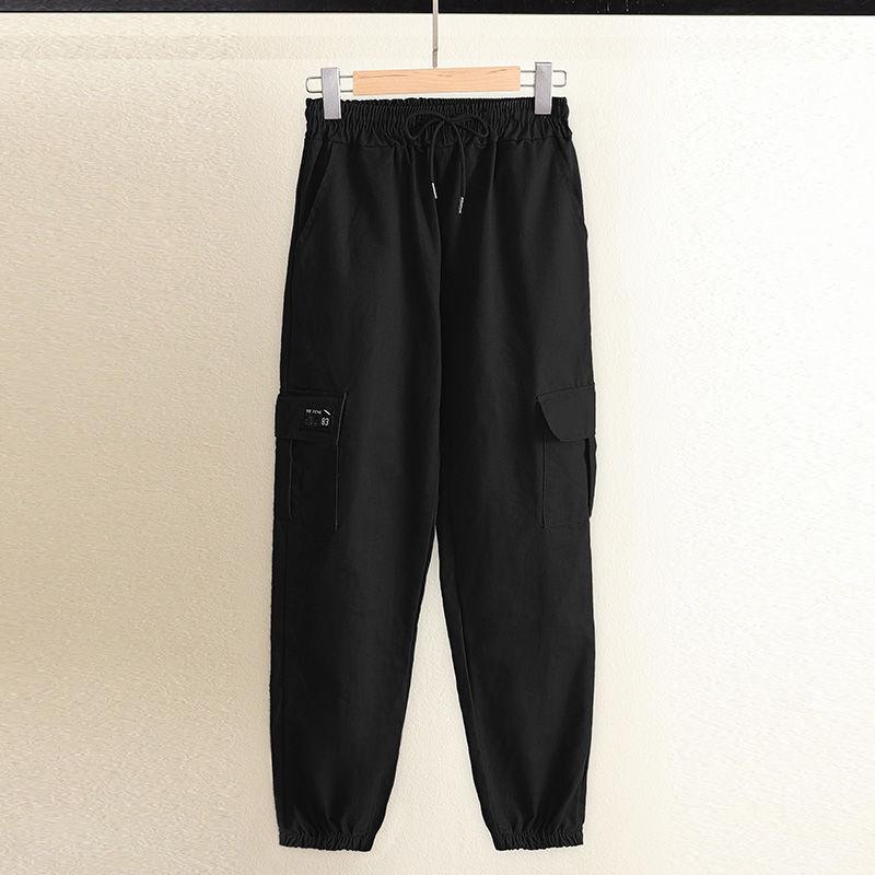Women's Overalls Korean Style Loose Mid-high Waist Straight Slimming Casual All-match Sports Outdoor Nine-point Pants with Feet