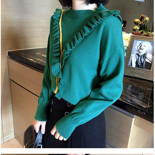 Autumn and Winter Lace Knitted Sweater with Long-sleeved Bottoming Shirt Fashion Round Neck