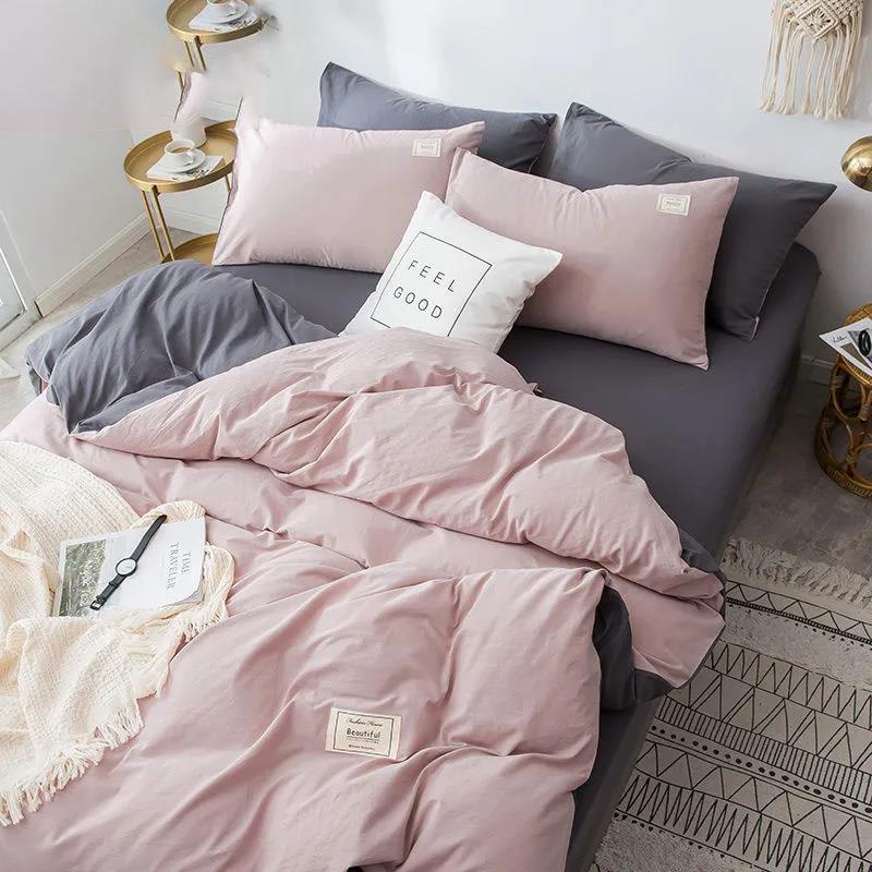 Modern Simple Pure Cotton Bedding Set Solid Color Four-piece Single Double Bed