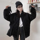 Fall Winter Women Cotton Liner Parka Jacket Coat with O-neck Puffer Corduroy Preppy Style Zipper Pockets Retro Loose Solid Color Black Khaki S-XL