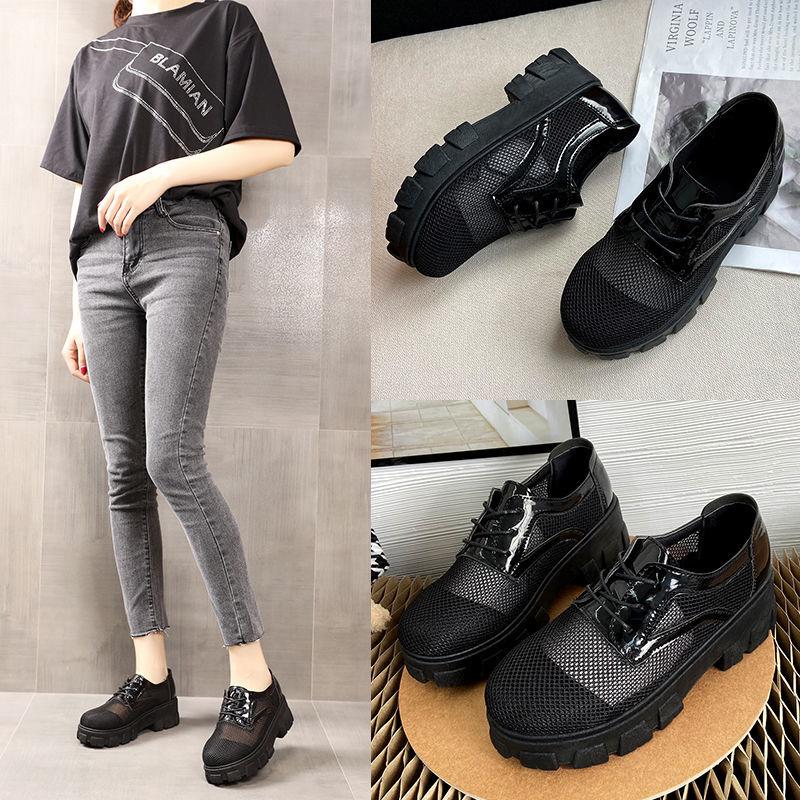 Hollow Mesh Single Shoes Women's Platform Platform Shoes  Thick Heels Korean Style Breathable Summer Casual Work Women's Shoes