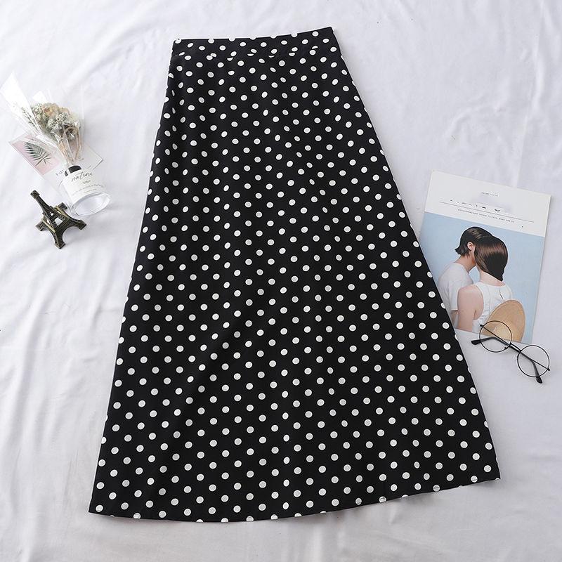 Women Sexy Tight A-line Chiffon High Waist Printed Hip Skirt Short Skirt Knee-length Wave point Zipper Elastic Waist Club Casual Home Office