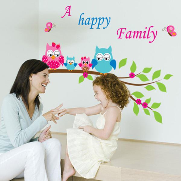 Cute Owl Removable Sofa Bedroom Background Wall Sticker pvc self-adhesive wallpaper