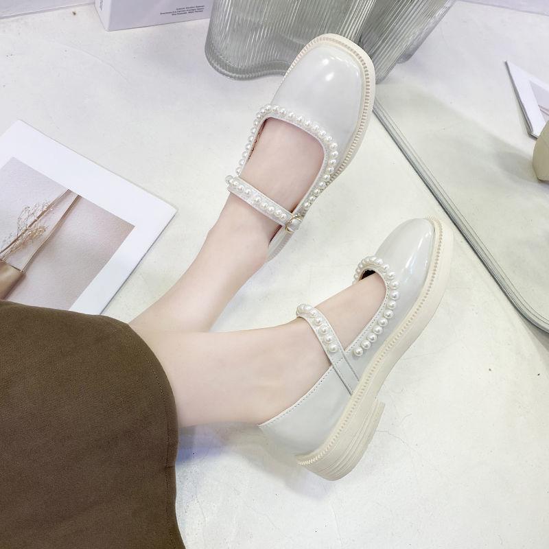 French Small Leather Shoes Women Retro Square Toe Mary Jane Small Leather Shoes Women's Pearl Buckle  Shallow Mouth Casual Student Leather Shoes