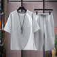 Summer Short-sleeved T-shirt Suit Men's Trend Youth Casual Sports Cropped Two-piece Set