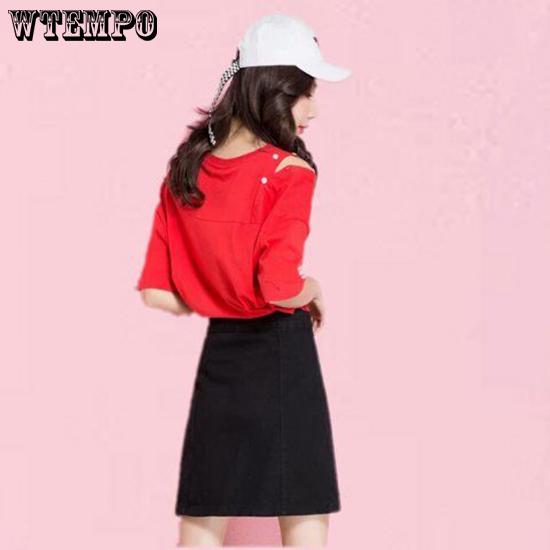 Hole Skirt Women High Waist Irregular Edges Denim Mini Casual Pencil Jeans