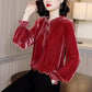Long Sleeve Velvet Shirt Women's Spring and Autumn Loose Solid Color Bottoming Shirt Top