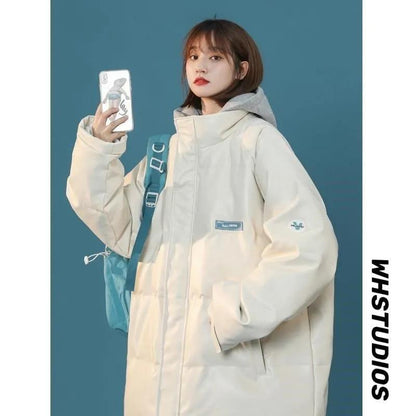 Winter Fake Two-piece Pu Leather Cotton Coat Loose Bread Coat Korean Version Cotton Coat Women's Cotton Jacket Warm Casual Coat Top Outdoor Jacket