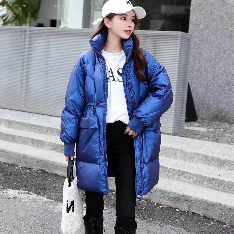 White Duck Down Jacket Women Bright Face Mid-length Fashion Loose Winter Waist Coat