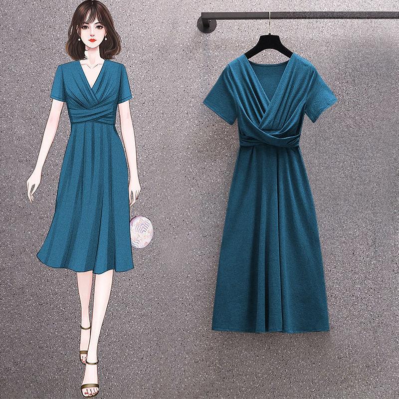 Irregular Folds Sexy M-XXXXL Women's Summer Dress Short Sleeve V-Neck Knee-length Daily Wear Office Dating Party