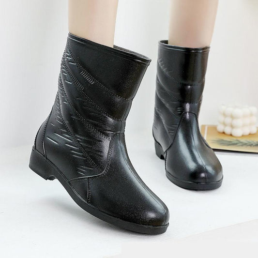 Ladies Rain Boots Mid Tube Faux Leather Anti-Slip Water Shoes Water Boots Kitchen Waterproof Shoes