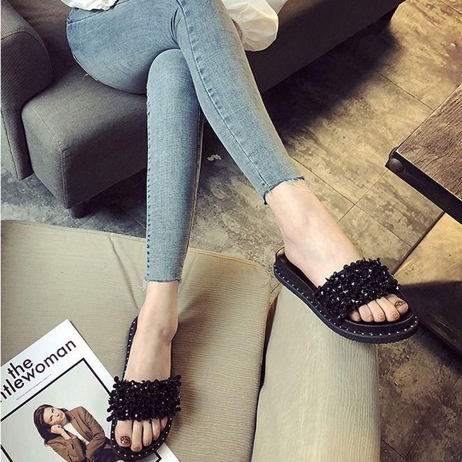 Sandals rhinestone sponge cake thick bottom ins sandals and slippers female summer wear fashion wild