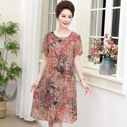 Plus Size Ice Silk Short Dress Casual Comfortable Dresses Summer Short Sleeve Dress Birthday Dresses for Mom