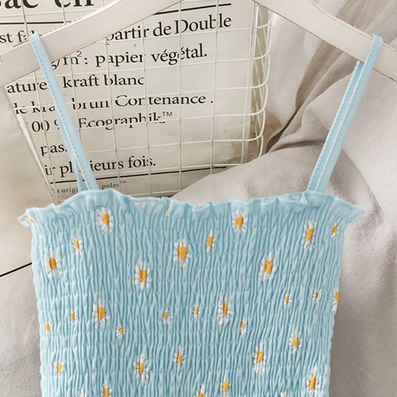 Mesh High Waist Small Daisy Suspender Skirt Small Fresh Dress Literary Retro Sweet First Love Dress Sleeveless Fairy Dress