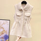 Fur One-piece Plush Vest Women's Autumn and Winter Long Loose and Versatile Outer Wear Vest Jacket Polo Collar Sleeveless Plush Jacket