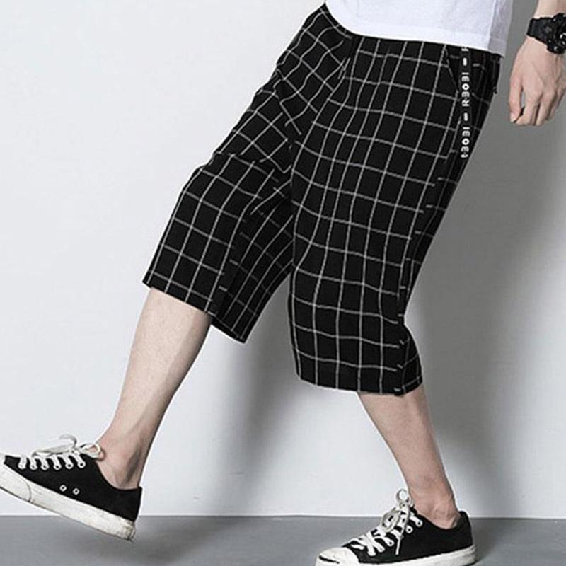 Cropped Pants Men's Summer Thin Section Plaid Shorts Korean Version of The Trend Straight Casual Pants Plus Size Fat Sports Pants