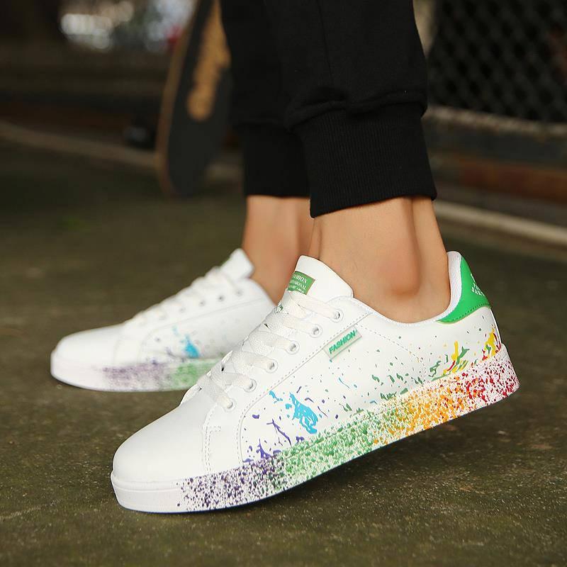 Men's Splash Ink Casual White Shoes School Student Sports Shoes Couple Men's and Women's Shoes