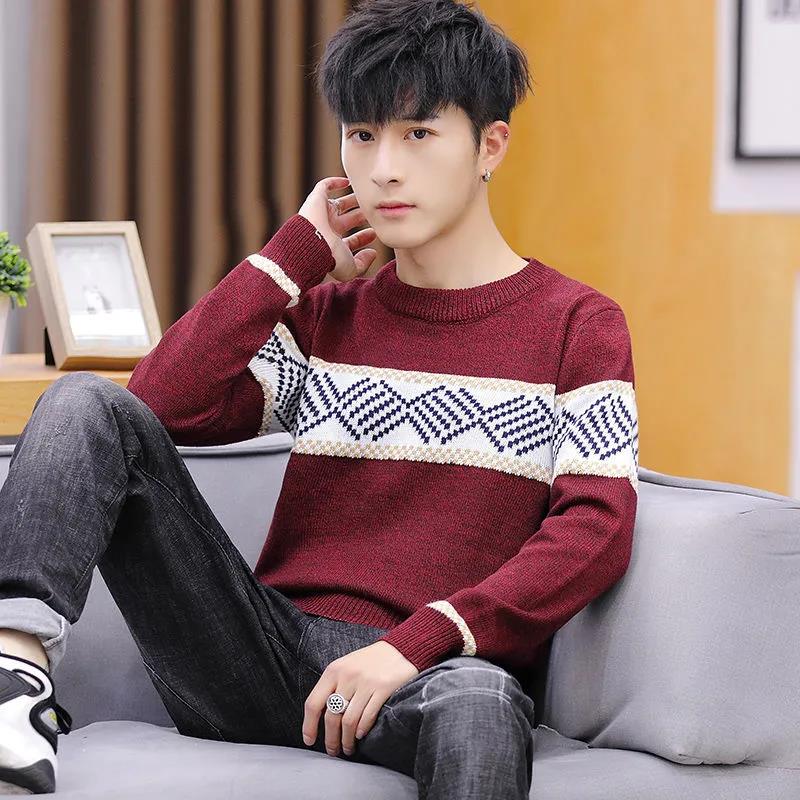 Sweater Men's Round Neck Autumn Coat Top Clothes Winter Warm and Comfortable Knit Sweater Bottoming Shirt Jacket Men