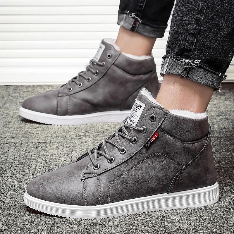 Men's Shoes Winter Fleece Warm Shoes Ski-proof Boots High-top Waterproof Cotton Short Boots