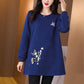 Spring Womens T Shirt Casual Round Neck Flower embroidery Ladies Tee Shirts Vintage Floral Tops Pullover