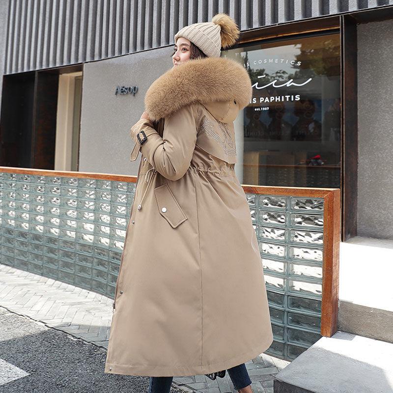 Women's Fashion Winter Down Jacket Medium Length Thickened Warm Women's Parka Hooded Wool Collar Cotton Padded Jacket