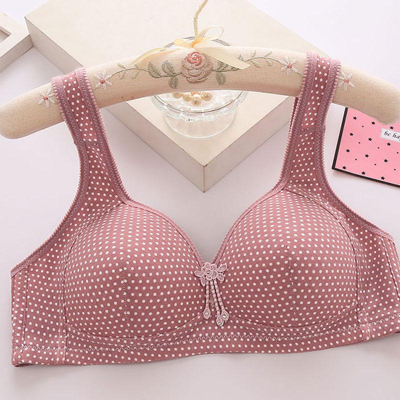 Women Plus size Comfortable Breathable Adjustable Underwear Thin Gather No Steel Ring Four-row Buckles Fashionable Glossy Printed Bra