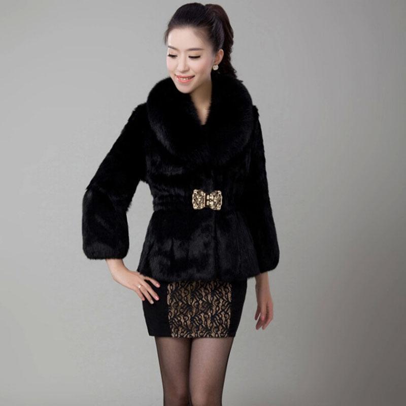 Fur Autumn and Winter Imitation Rabbit Fur Coat Women's Short Fox Fur Collar Slim Slimming Warm Coat