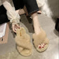 Outer Wear Fur Slippers Woman Made Rabbit Fur Cross Cotton Mop Home Warmth Cotton Mop Cute Warm Breathable and Comfortable