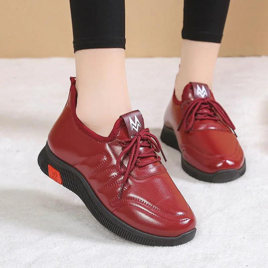 Ladies Cotton Shoes Winter Thicken Warm Shoes Non-slip Waterproof Leather Comfortable Flat Casual Shoes