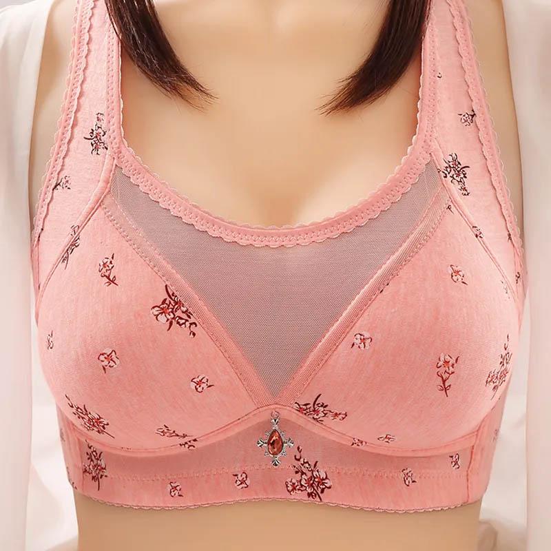 Ladies Cotton Thin Section Gather No Steel Ring Large Size Anti-glare Anti-sagging Top-up Shape Breathable Bra