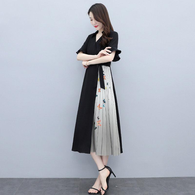Vintage Stand Collar Ruched Sleeve A-line Dress Women Floral Print Elastic Waist Female Dress Spring