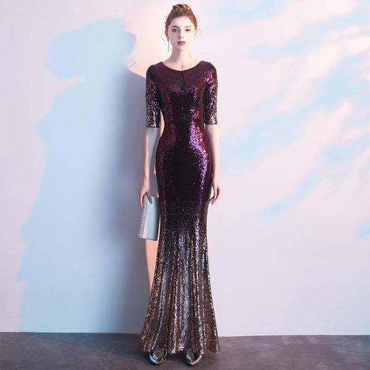 Annual Party Evening Dress Skirt Women High-end Atmospheric Luxury Noble Banquet Host Long Fishtail